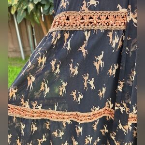 Purple Clover Novelty Horse Print Boho Tiered Maxi Dress Size Small